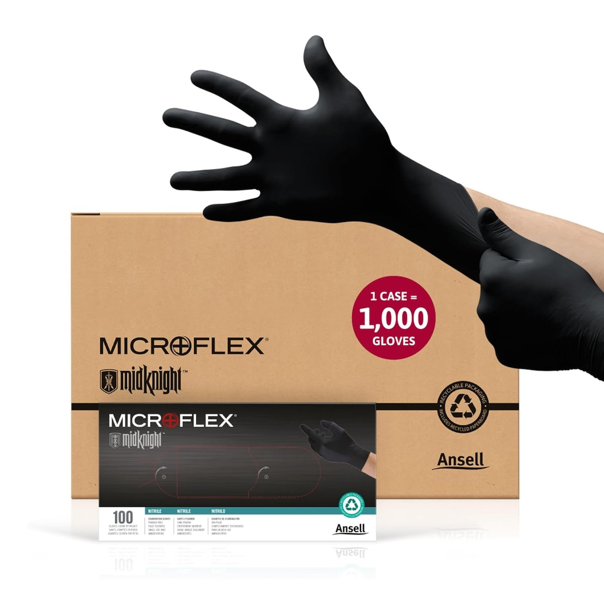 Ansell MICROFLEX MidKnight Touch Black Nitrile Gloves - 1 Case Size MEDIUM (1000)