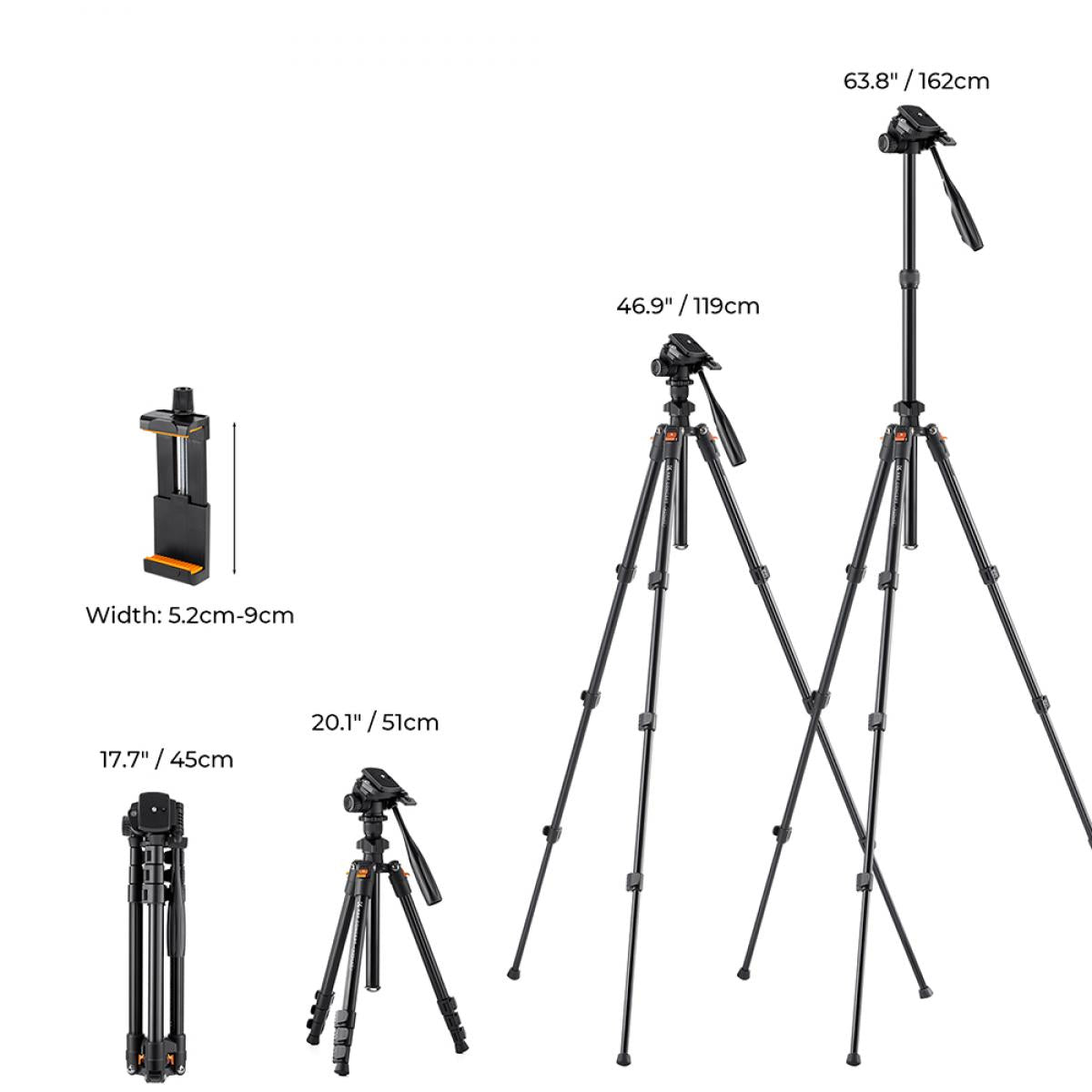 K&F Concept PRO K234A0 Magnalium Tripod for Camera, Mobile Phone & Video  KF09.115