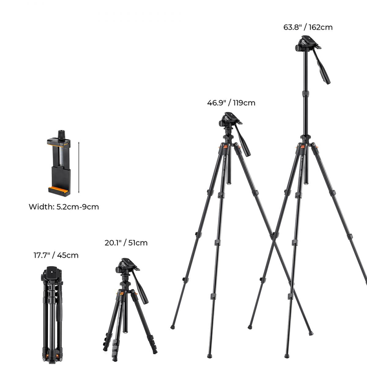 K&amp;F PRO K234A0 Magnalium Tripod for Camera, Mobile Phone &amp; Video  KF09.115
