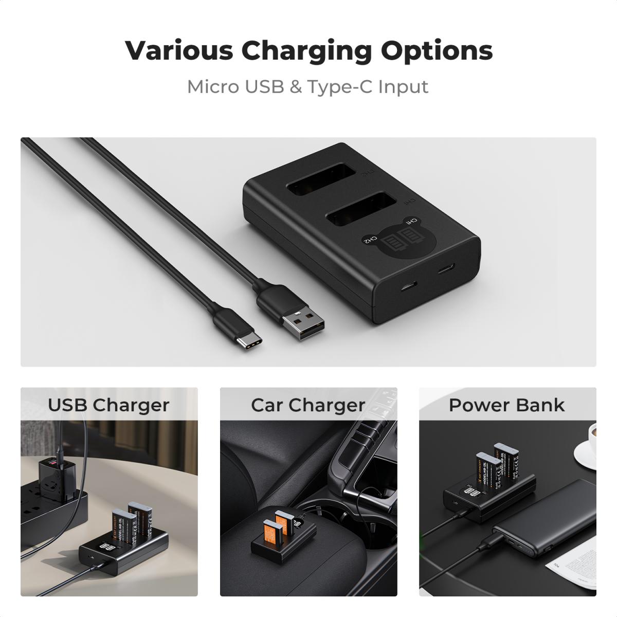 K&F Concept 2 Pack NB-13L Batteries & LCD Charger for Canon