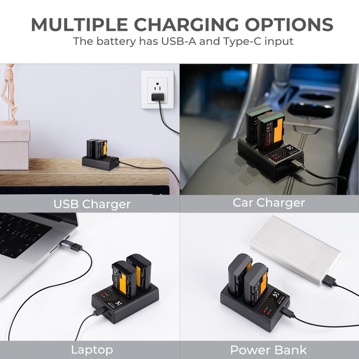 K&F Concept Dual LP-E6NH Battery + Charger Kit for Canon Cameras-KF28.0021