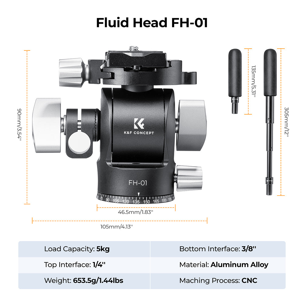K&amp;F Hydraulic Fluid Tripod Video Head with Handle with 360 Degree Rotation