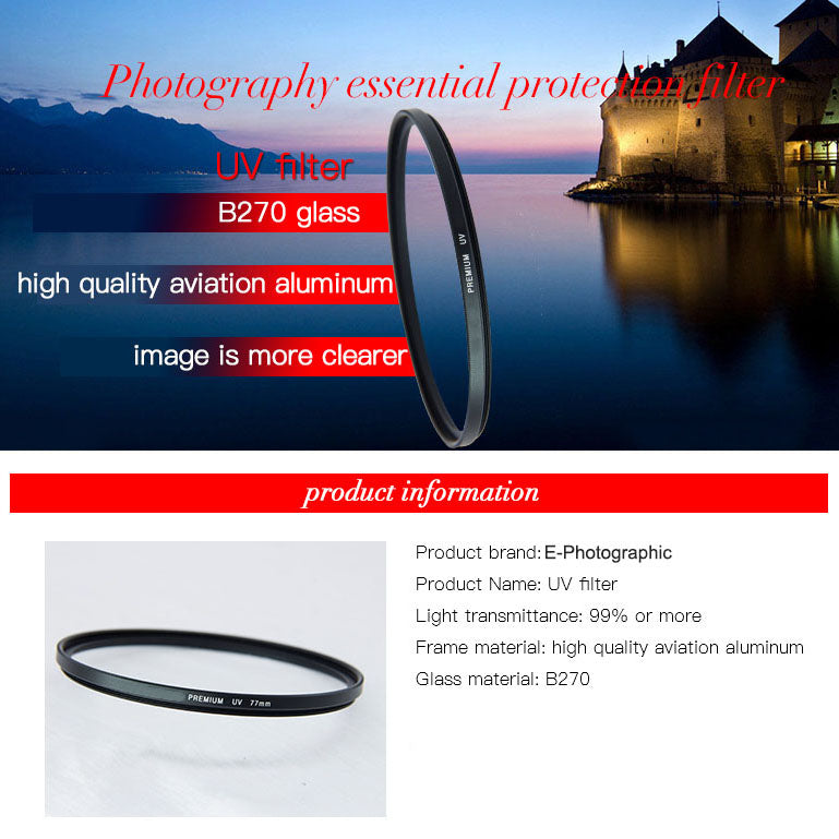 E-Photographic PRO 43mm Multicoated UV Filter-German HD B270 Schott Optics
