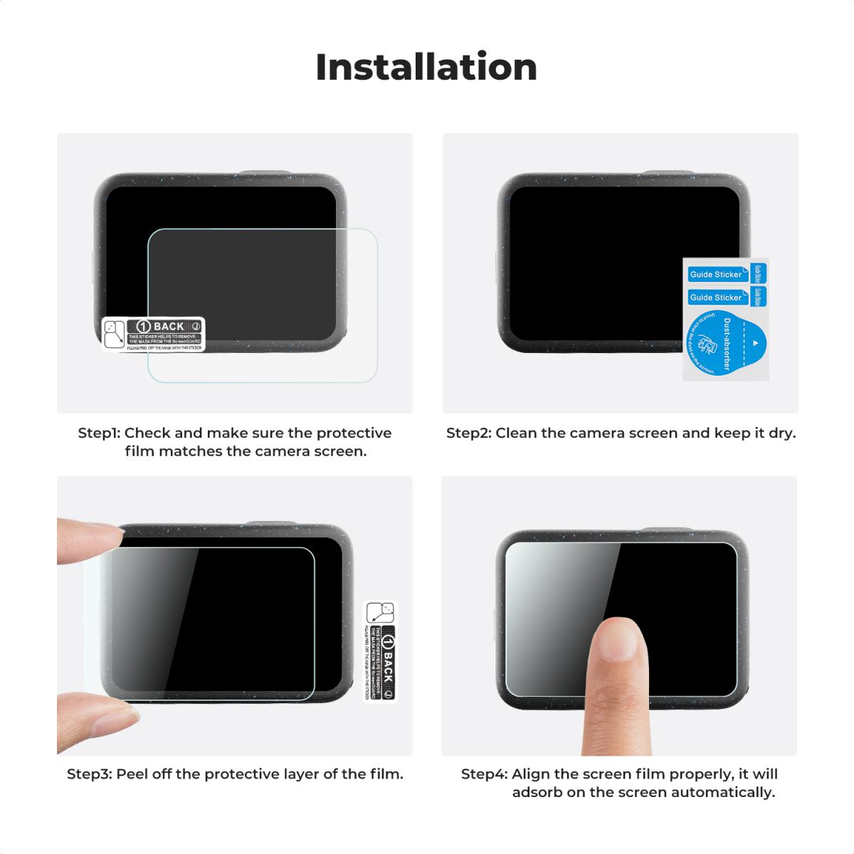 K&F Concept 4 in 1 Kit - GoPro Hero 9/10/11/12 Screen & Lens Protectors + Cloth