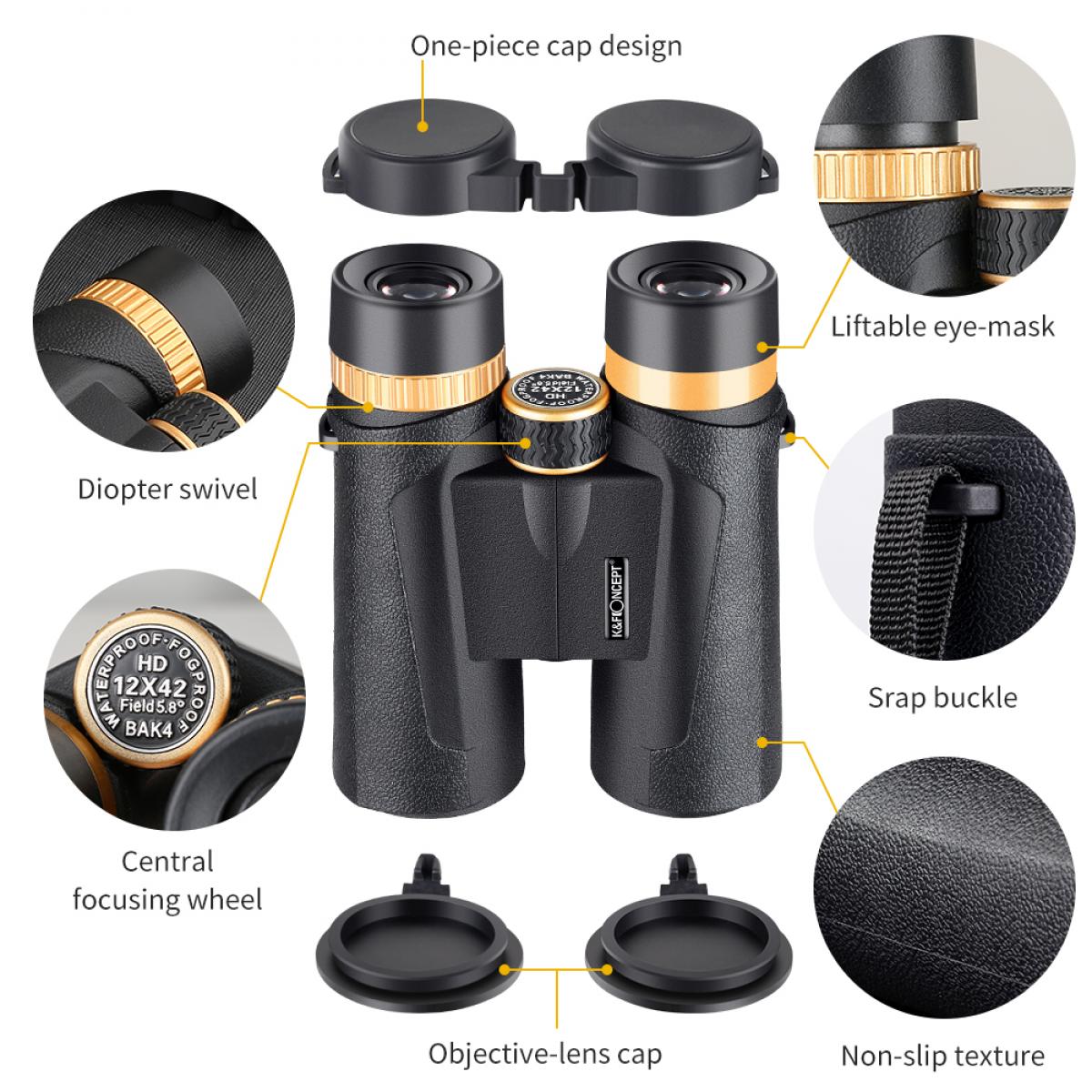 K&F Concept 12x42 BAK4 Binoculars German Schott AG Superior Optics-KF33-011