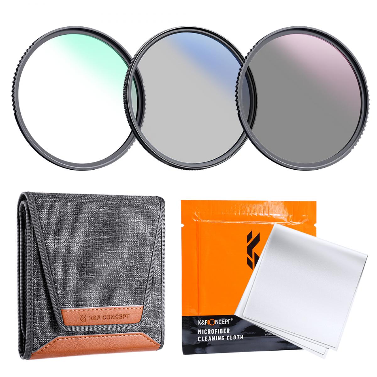 K&F Concept 58mm UV + CPL + ND4 Filter Kit + Cleaning Cloth & Bag