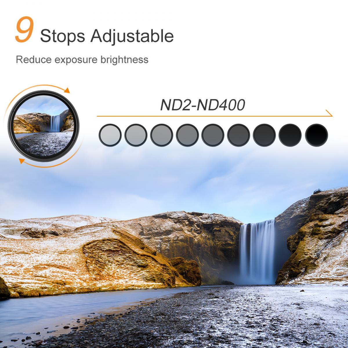 K&F Concept PRO 43mm Classic Series Slim Blue Multi Coated Variable ND2-ND400 filter-KF01.1104
