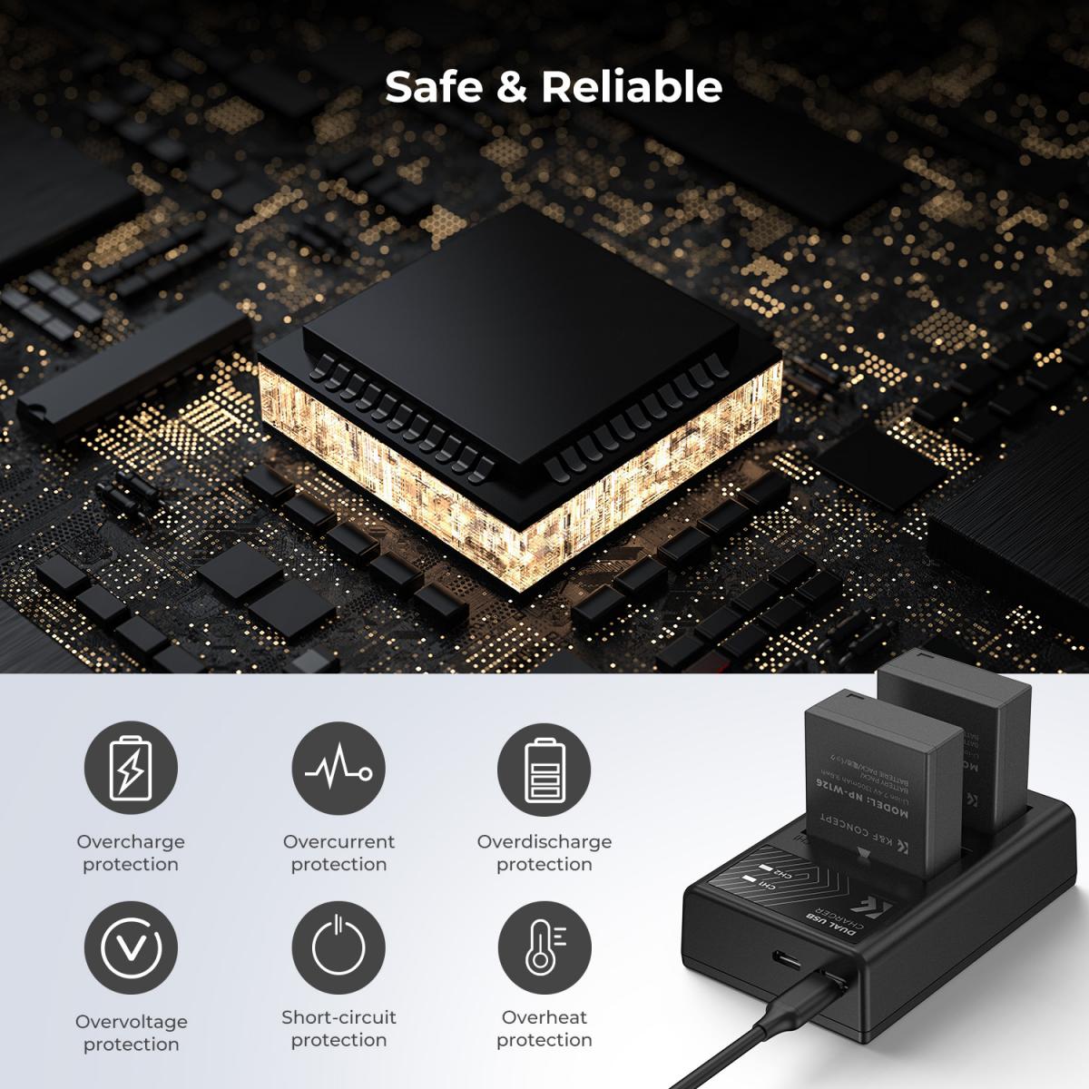 K&F Concept Dual NP-W126 1300mAh Batteries + Charger for Fuji