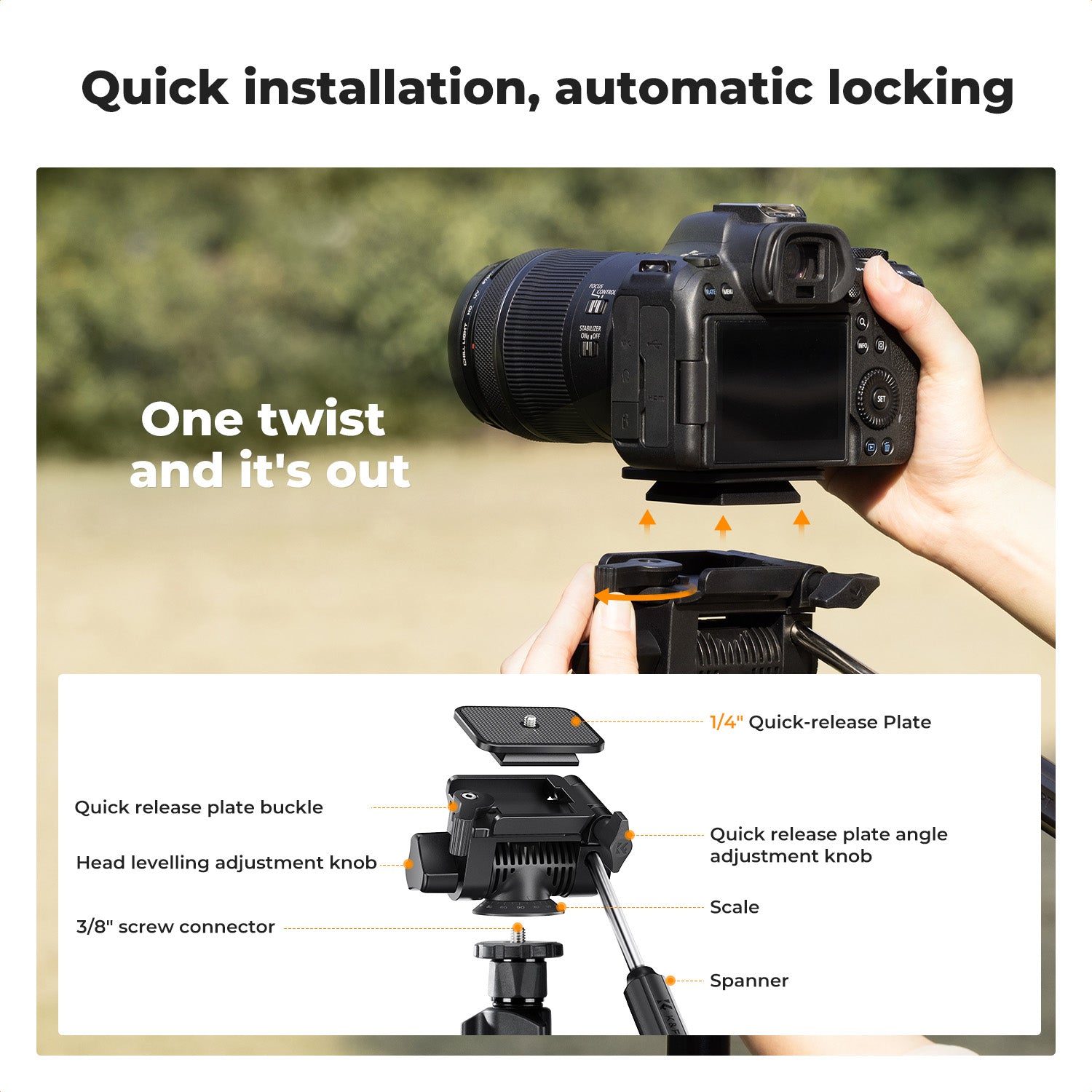 K&F Concept 1.96m Aluminium Camera & Video Travel Tripod With 3-Way Head KF09-115V1