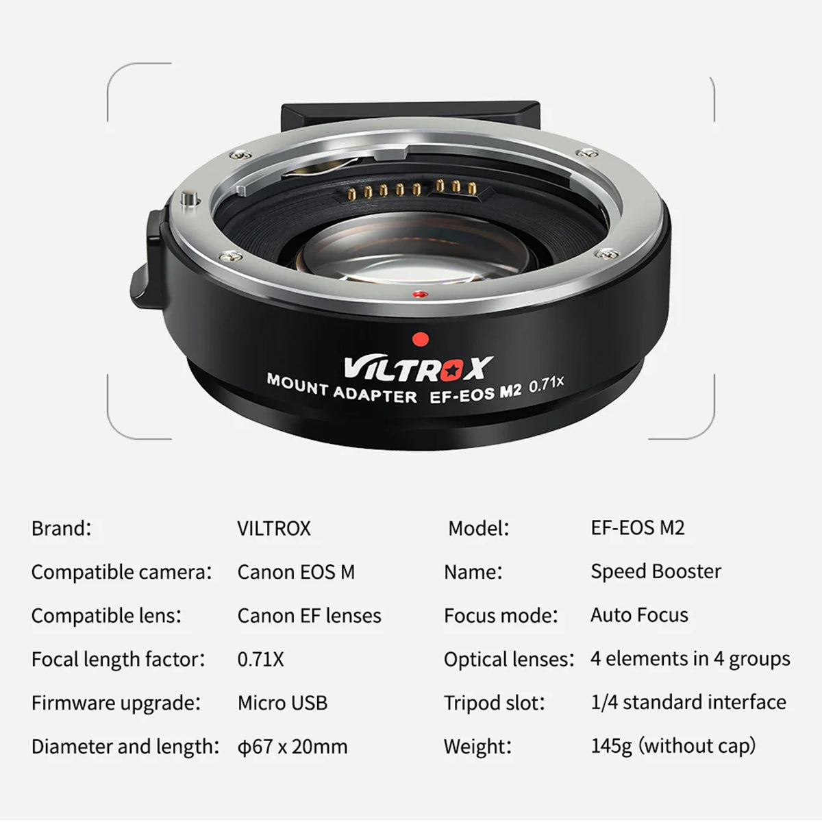 Viltrox Lens Adaptor - Canon EF & EF-S lens to Canon EOS M Camera +1 f-stop