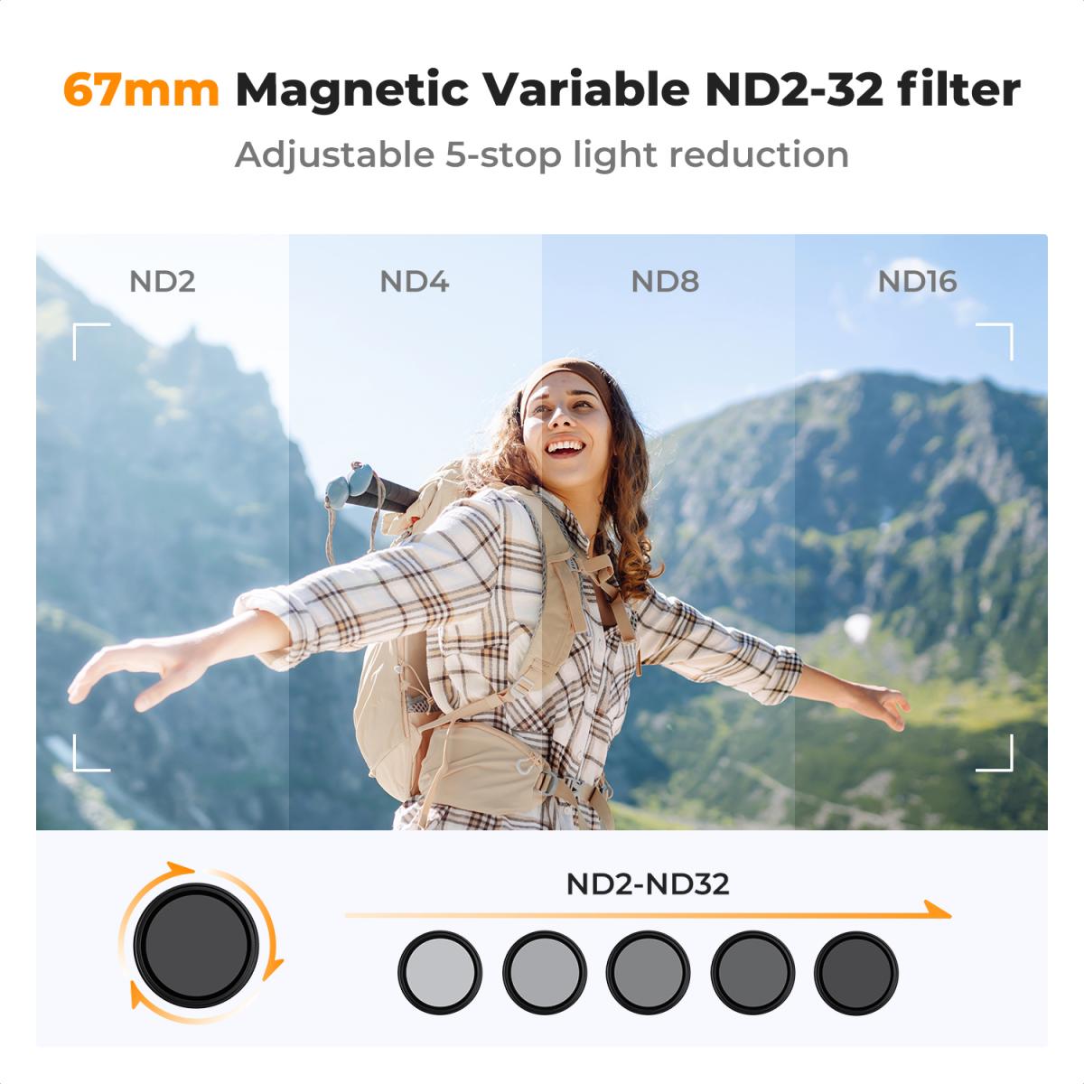 K&F 67mm Magnetic Variable ND Filter for Camera Lenses & Smartphones