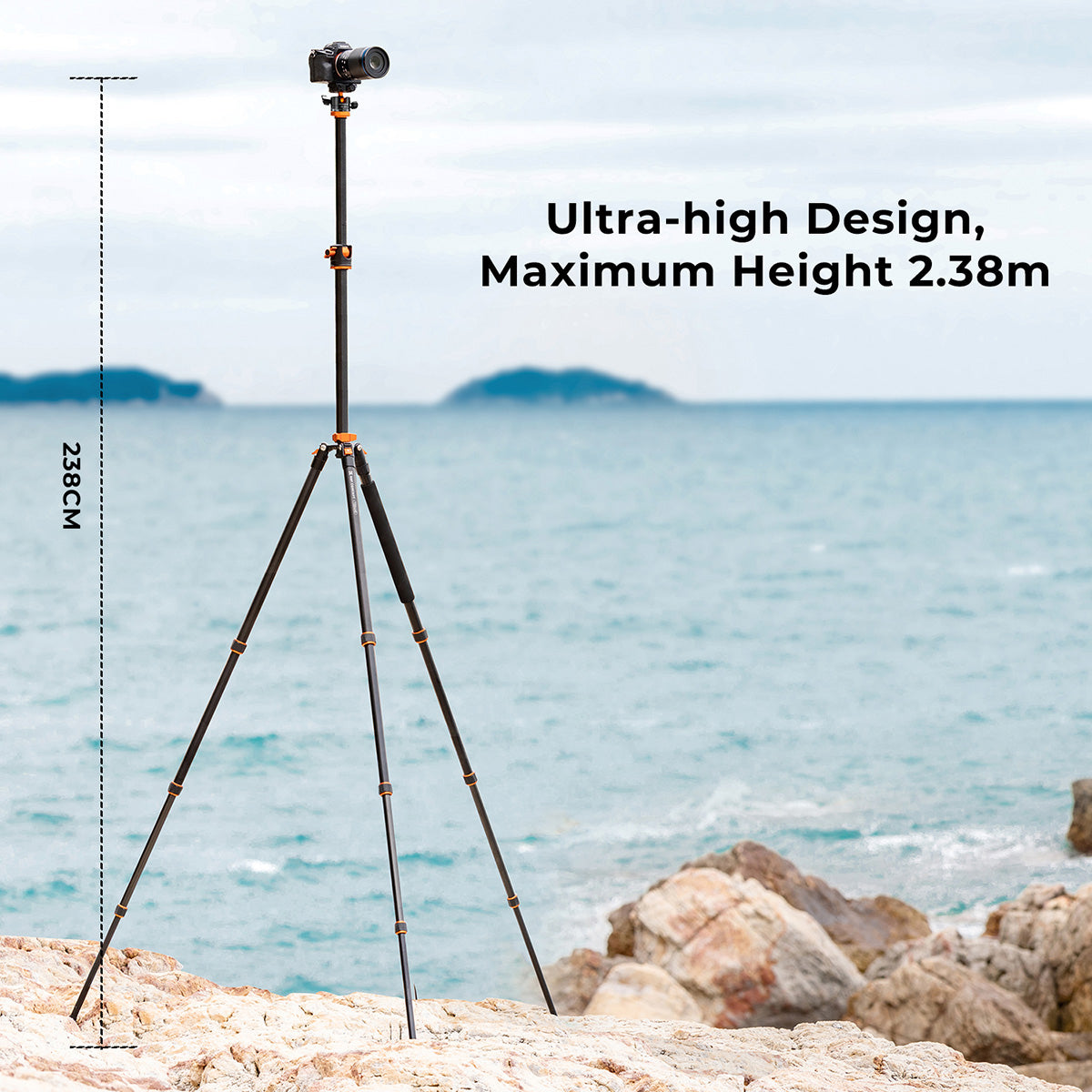 K&F 2.4 m Aluminium Video Tripod with Detachable Monopod & 360° Ball Head