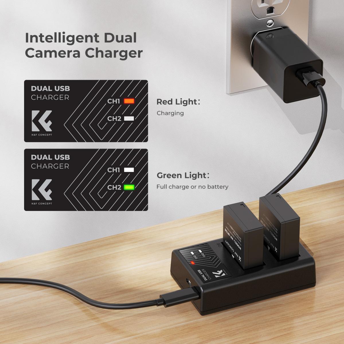 K&F Concept Dual NP-W126 1300mAh Batteries + Charger for Fuji
