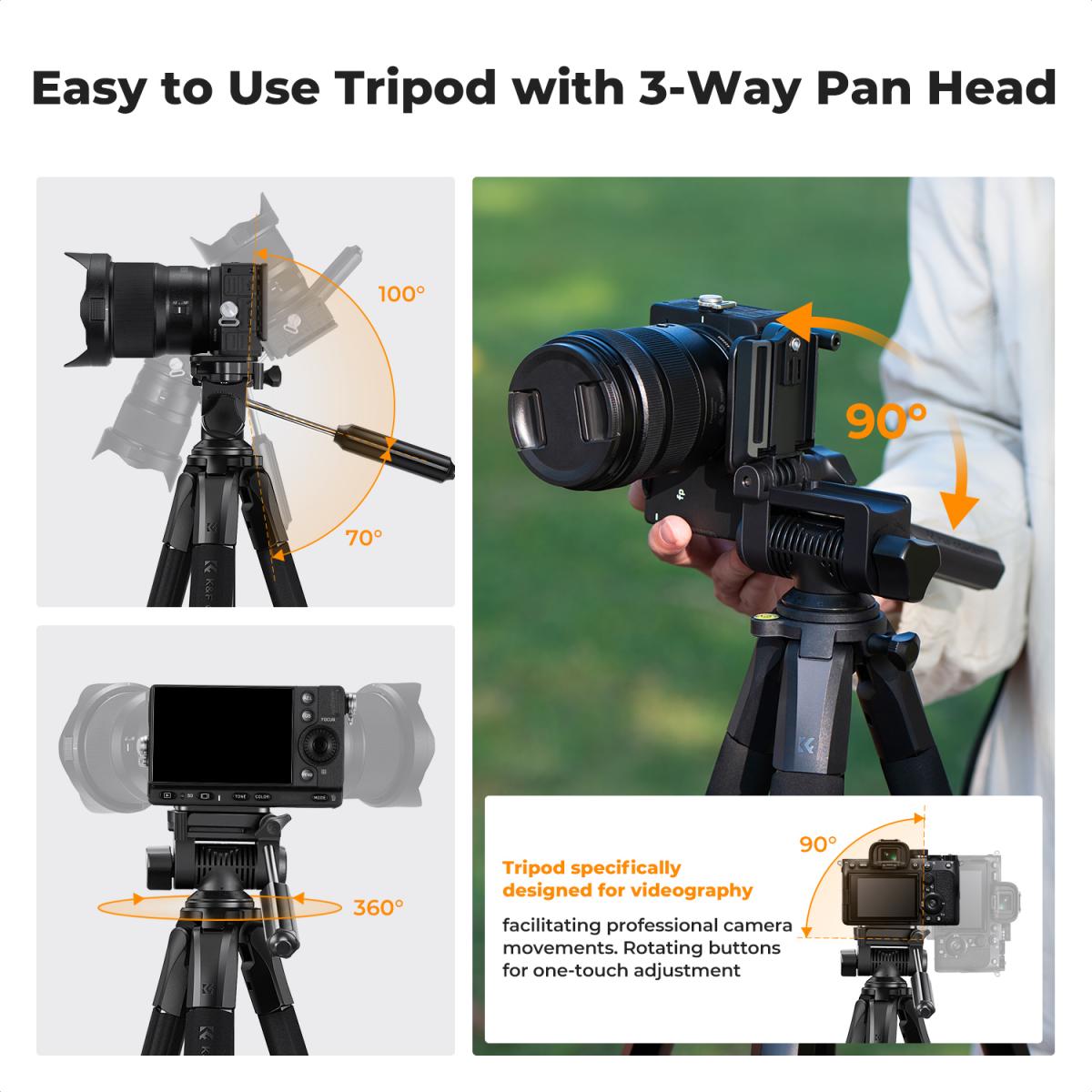 K&F Concept Pentagonal Tube Design Smart PRO Series lightweight Tripod S255A3 with BH-36 Ball Head
