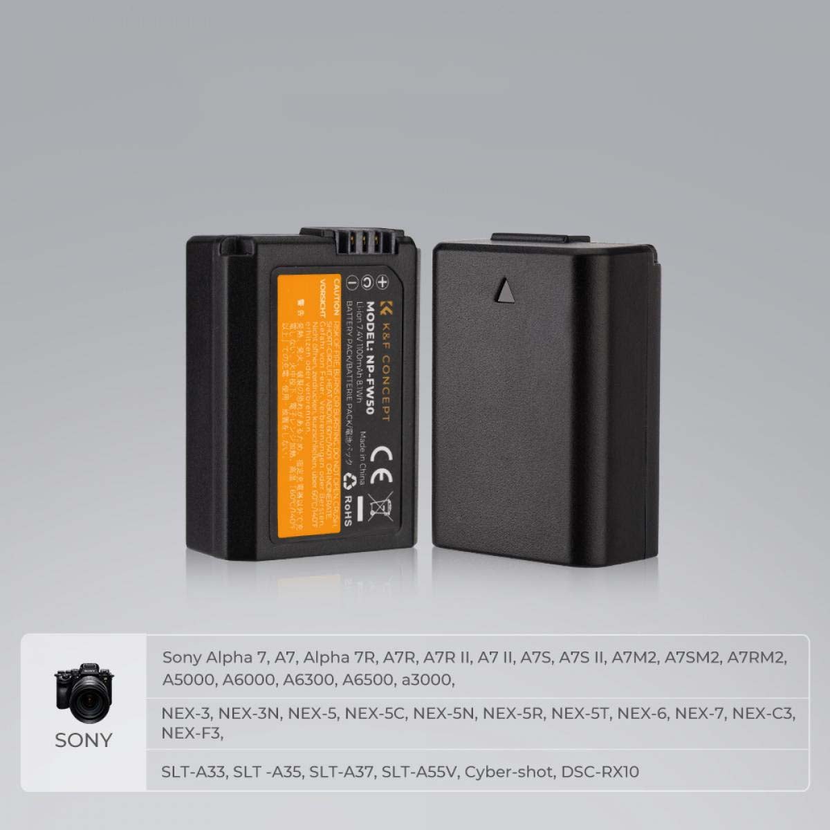 K&amp;F Concept Dual NP-FW50 Battery + Charger Kit for Sony Cameras-KF28.0015