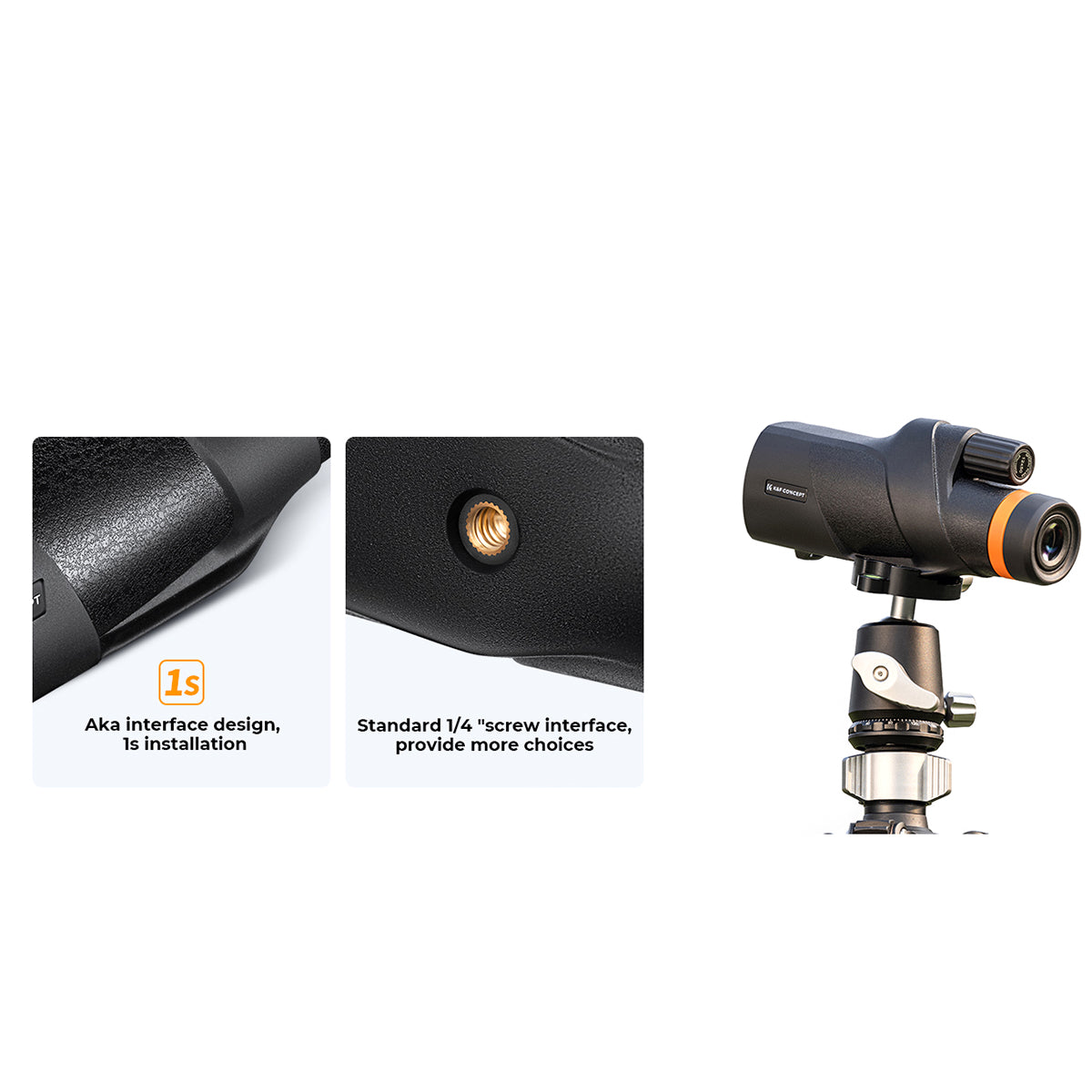 K&F 12X50 BAK4 HD Monocular Waterproof, Easy Focus Tripod Mount - Black