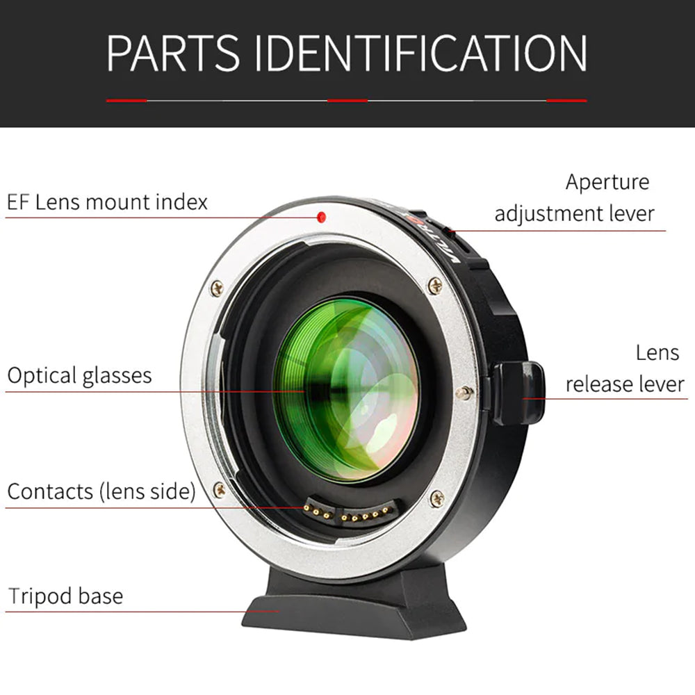Viltrox Adapter Canon EF lens to Olympus and Panasonic M4/3 cameras, 1 f-stop increase