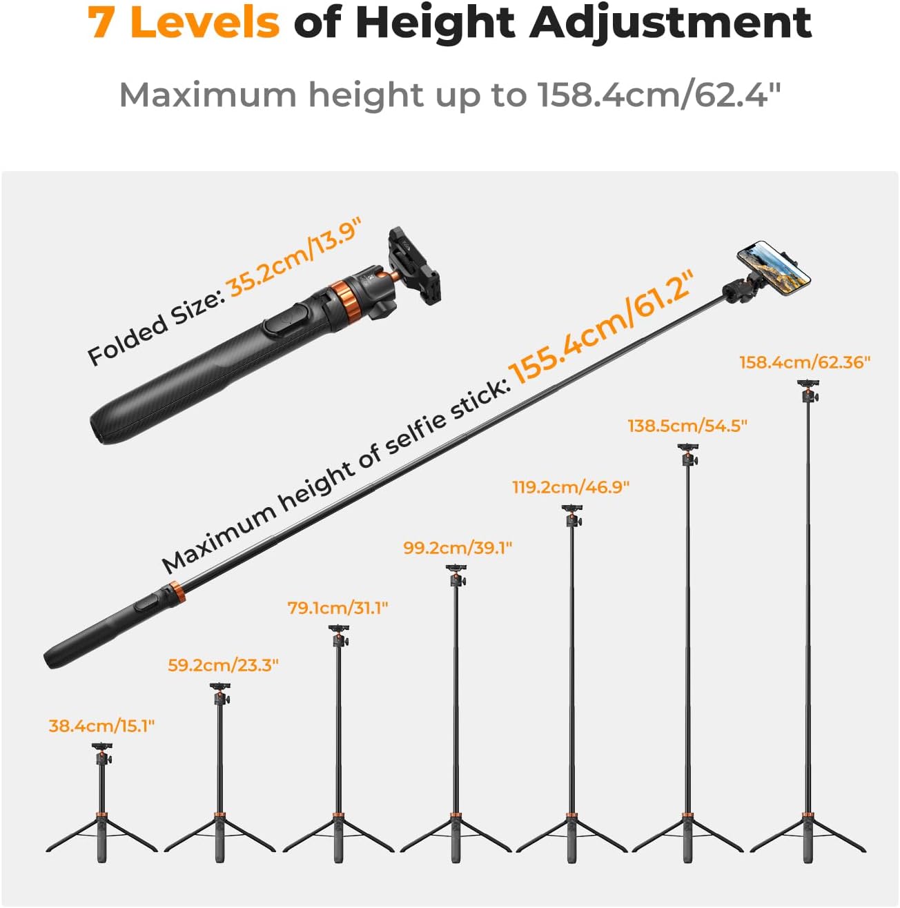 K&F Concept MS08 Phone Selfie Stick With BT Remote + GoPro Adapter Tripod