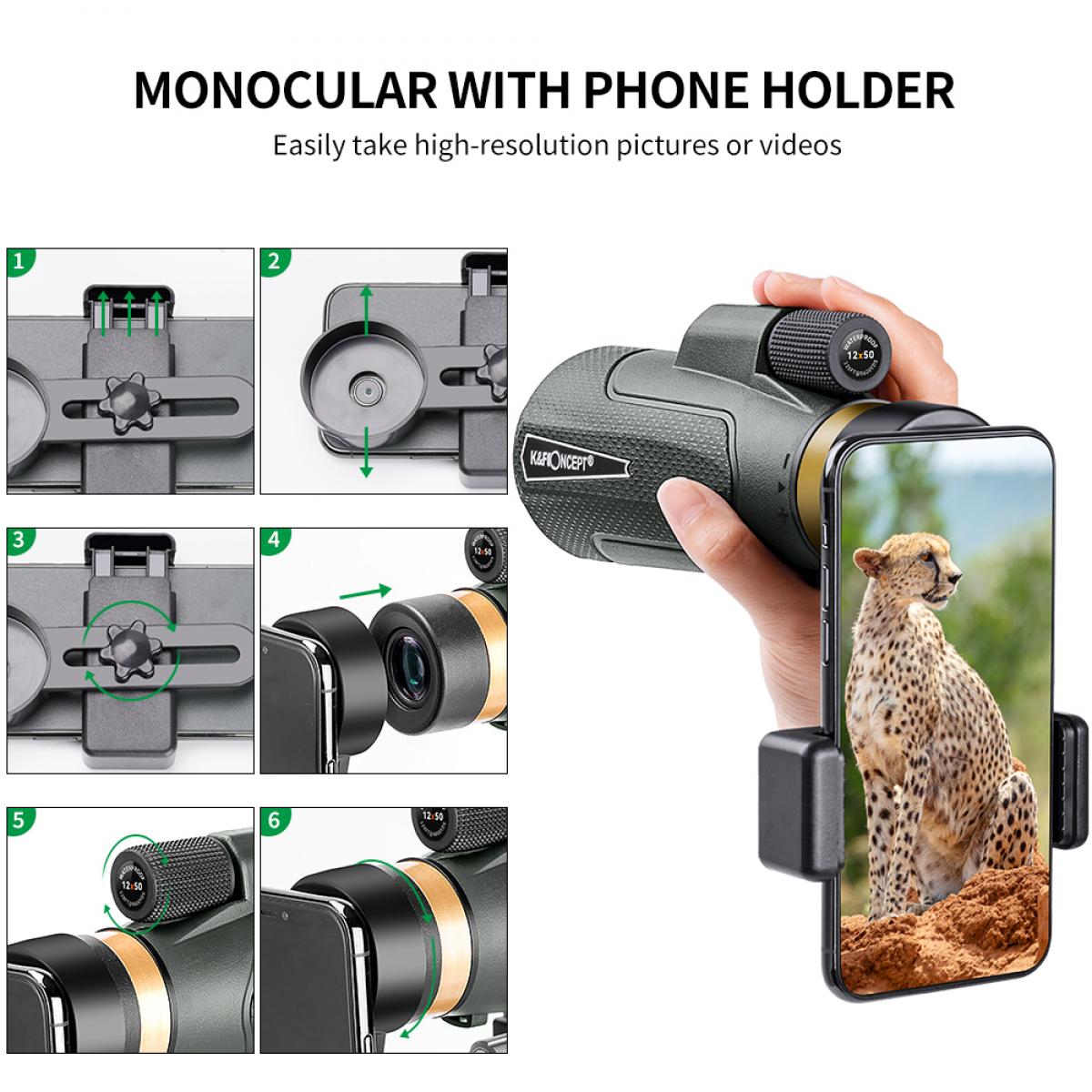 K&F Concept 12X50 Compact Monocular IP65 Water Resistant BAK4 Prisms & FMC Coatings