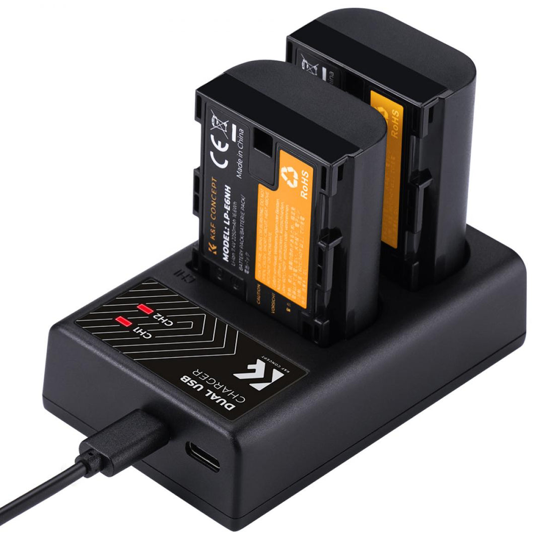 K&amp;F Concept Dual LP-E6NH Battery + Charger Kit for Canon Cameras-KF28.0021