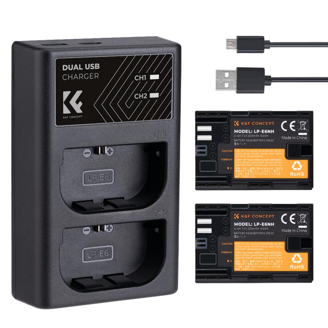 K&amp;F Concept Dual LP-E6NH Battery + Charger Kit for Canon Cameras-KF28.0021