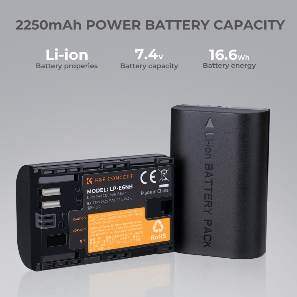 K&F Concept Dual LP-E6NH Battery + Charger Kit for Canon Cameras-KF28.0021