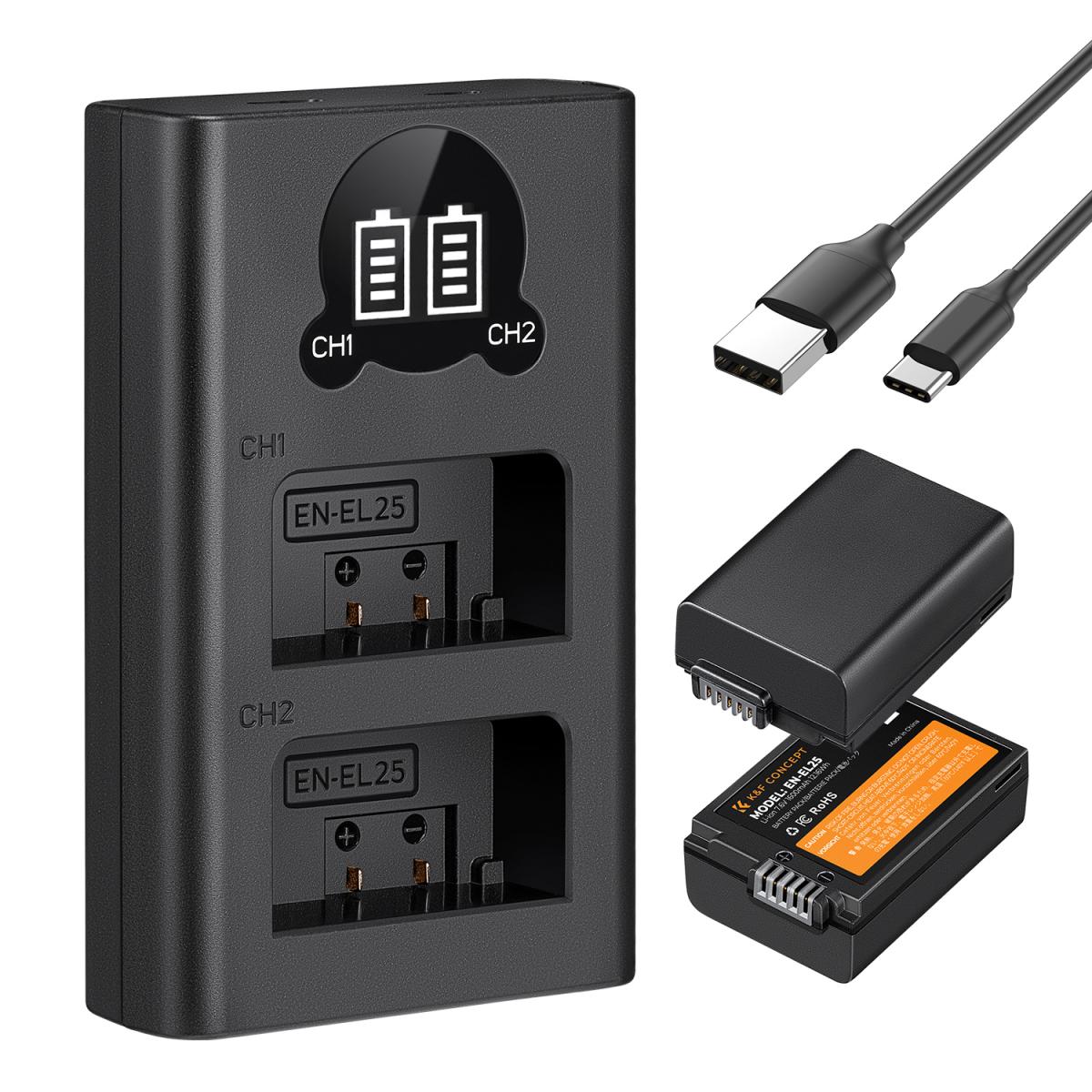 K&F Concept Dual EN-EL25 1600mAh Batteries + Charger for Nikon