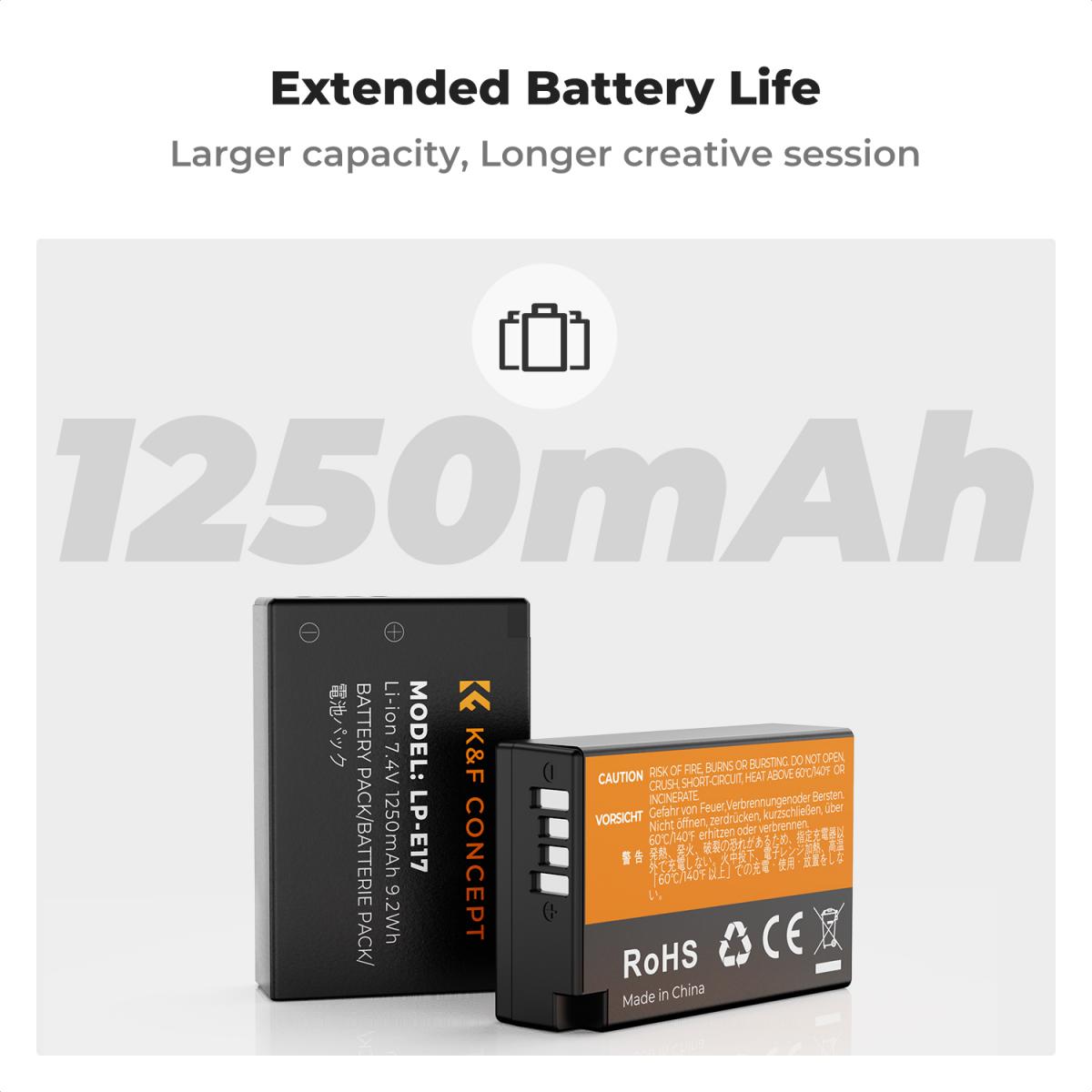 K&F Concept 3 Pack LP-E17 Batteries & LCD Charger for Canon