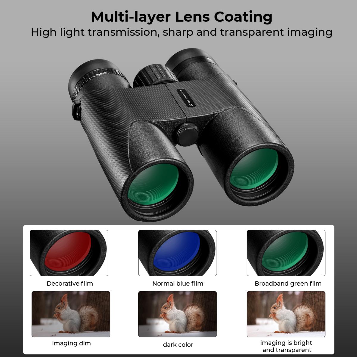 K&F Concept 10X42 HD IP66 Water Resistant Binoculars, BAK4 & Tripod Mount