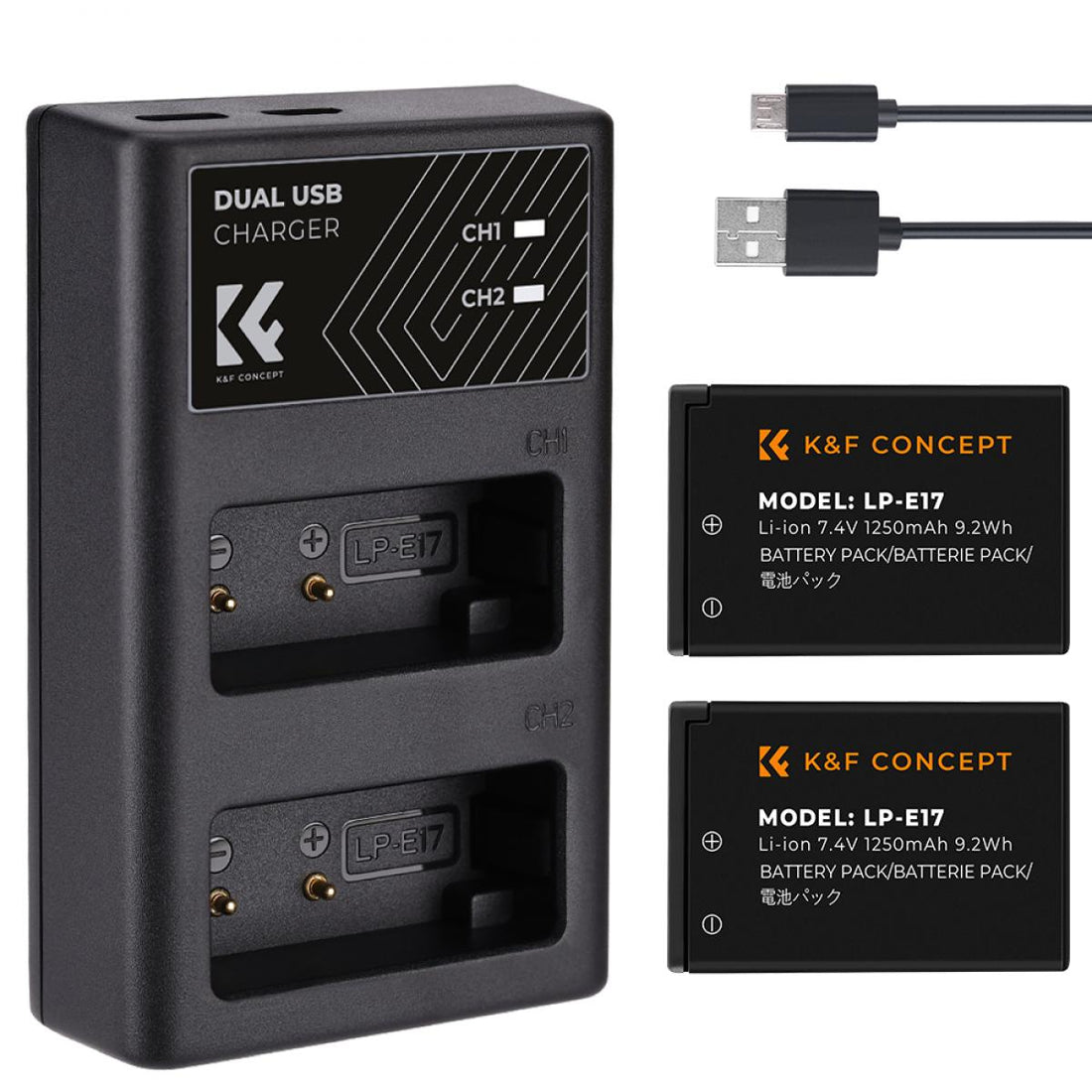 K&amp;F Concept Dual LP-E17 Battery + Charger Kit for Canon Cameras-KF28.0014