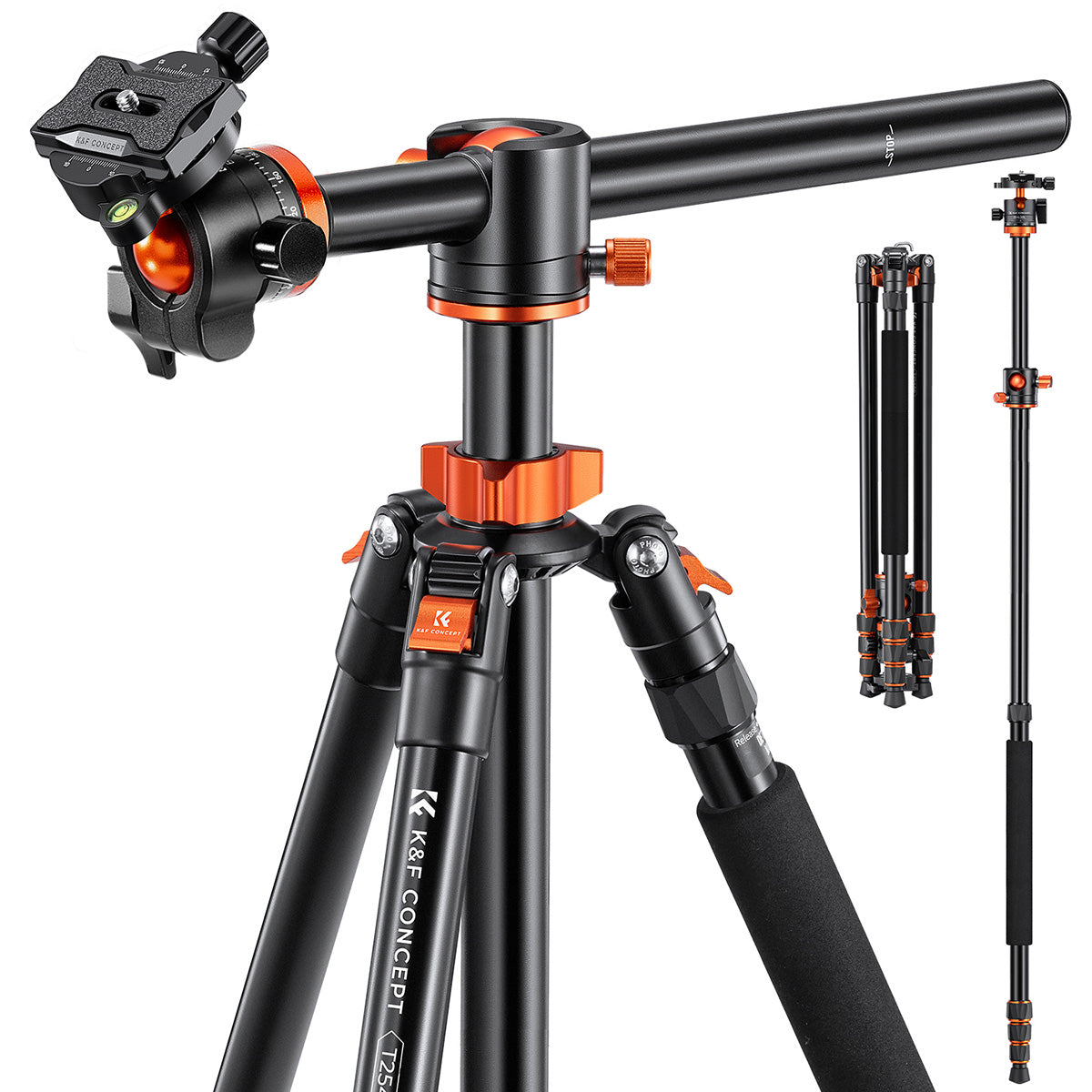 K&F 2.4 m Aluminium Video Tripod with Detachable Monopod & 360° Ball Head