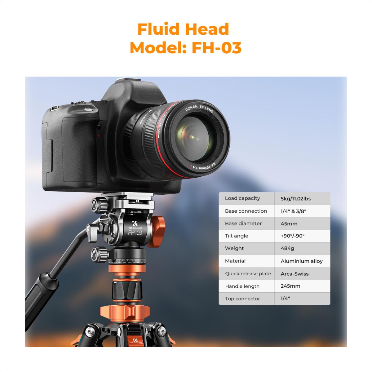 K&F Concept KF09-136 With FH-03 Hydraulic Video Head - Monopod Leg