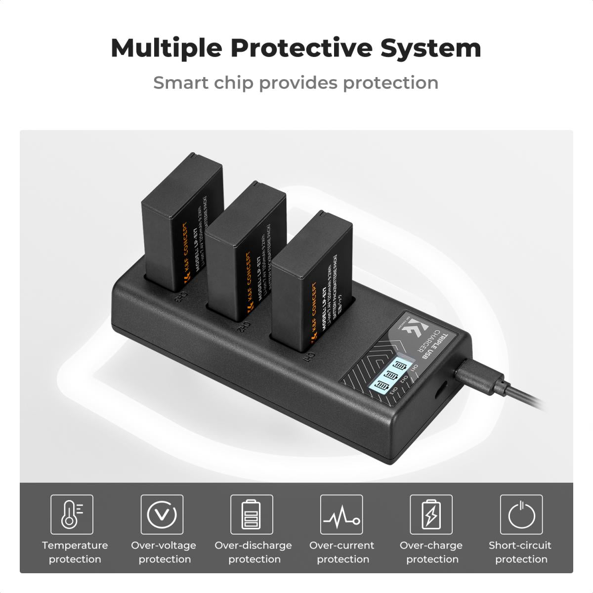 K&F Concept 3 Pack LP-E17 Batteries & LCD Charger for Canon
