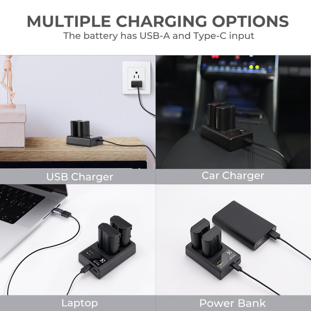 K&F Concept Dual EN-EL15 Battery + Charger Kit for Nikon Cameras-KF28.0012