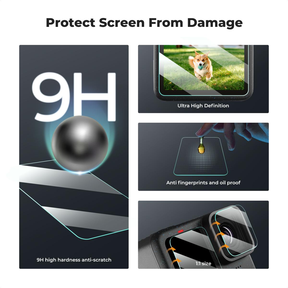 K&F Concept 4 in 1 Kit - GoPro Hero 9/10/11/12 Screen & Lens Protectors + Cloth