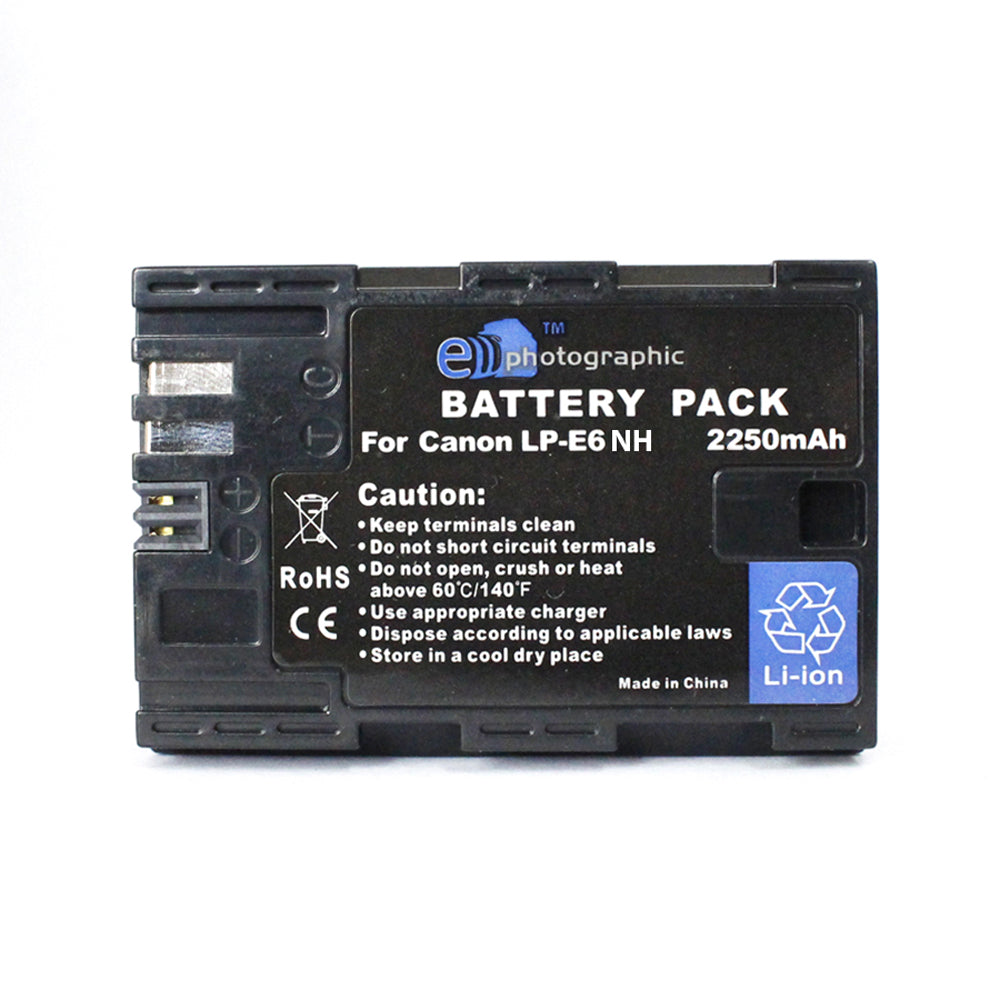 E-Photographic 2250 mAh Lithium Replacement Battery for Canon DSLR &amp; Mirrorless LP-E6NH