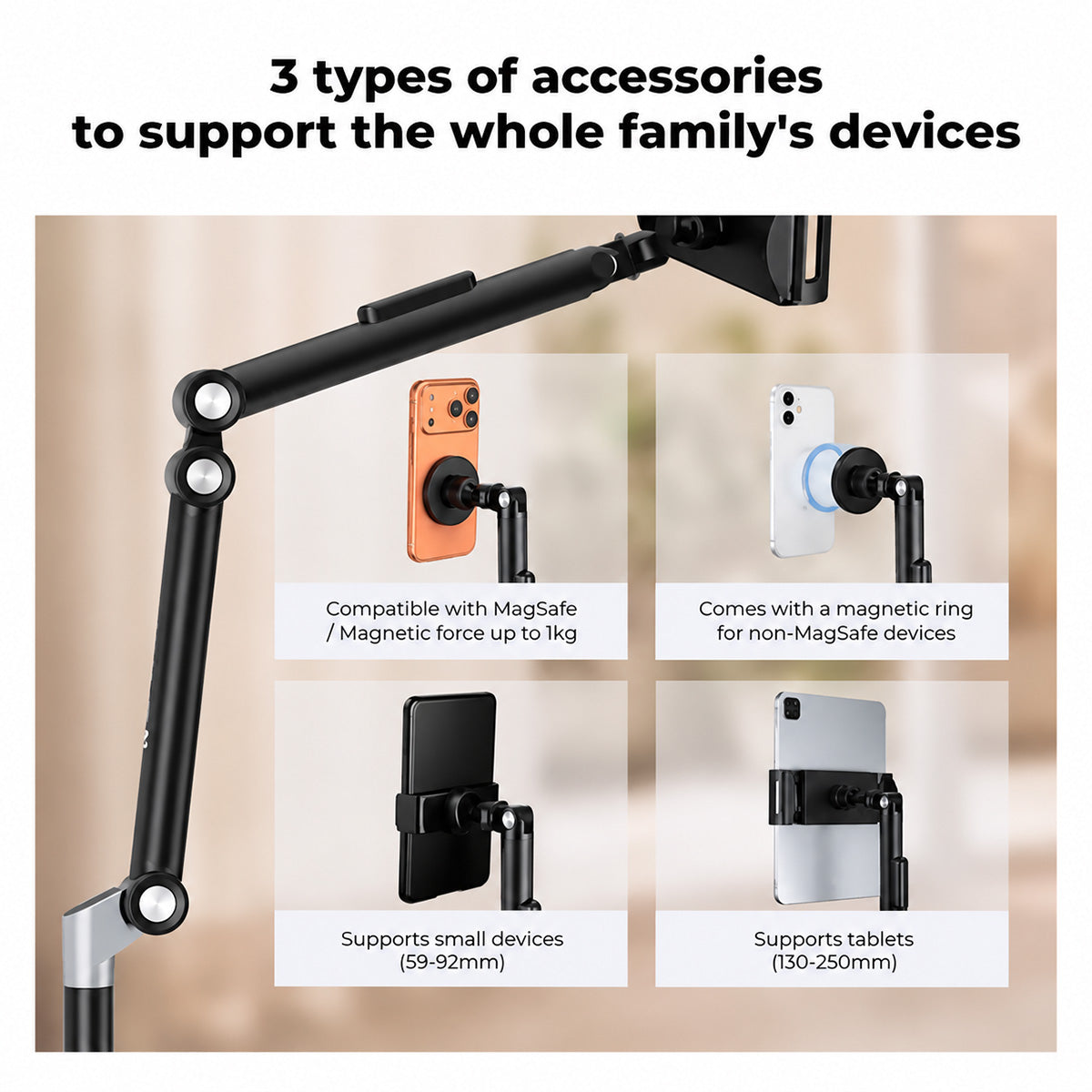 K&F Concept Floor Tablet Stand & Phone Holder with 2.89kg Weighted Base