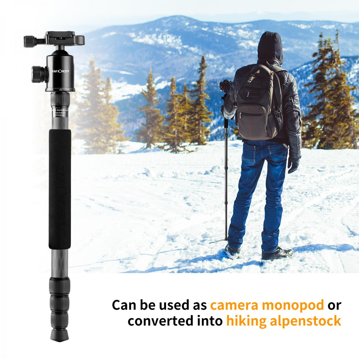 K&F Concept SA284C1 Professional Carbon Fibre Tripod 10Kg Capacity Monopod Conversion KF09-095