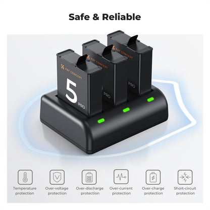 K&amp;F Concept 3 Pack Batteries &amp; Charger for DJI Osmo Action 5/4/3