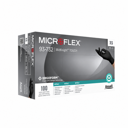 Ansell MICROFLEX MidKnight Touch Black Nitrile Gloves - 1 Case Size X SMALL (1000)