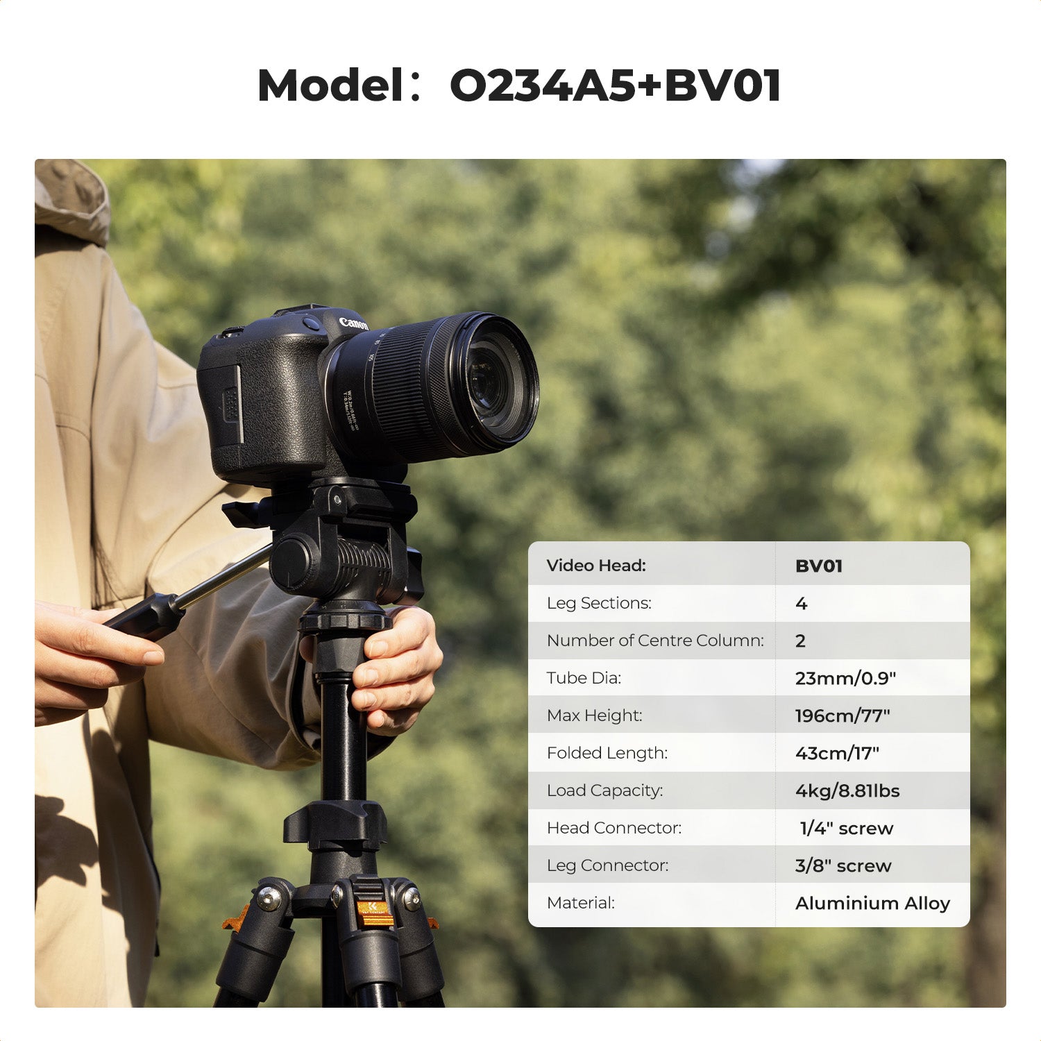 K&amp;F Concept 1.96m Aluminium Camera &amp; Video Travel Tripod With 3-Way Head KF09-115V1