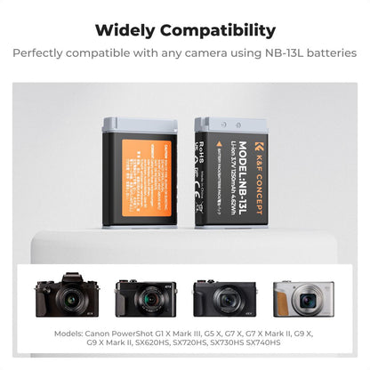 K&amp;F Concept 2 Pack NB-13L Batteries &amp; LCD Charger for Canon