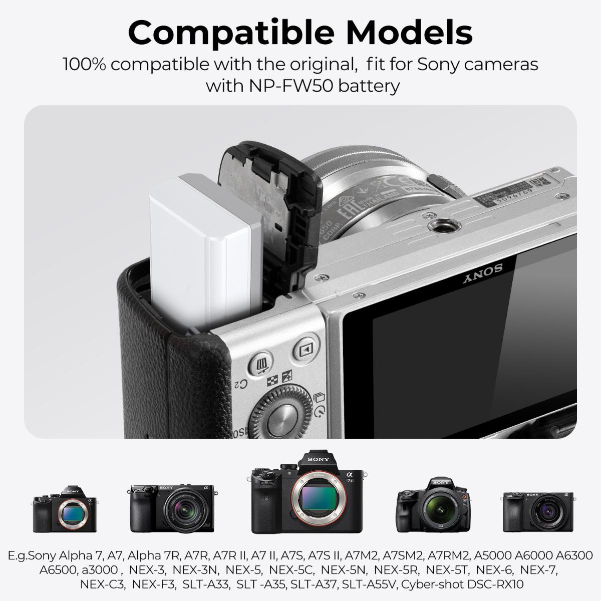 K&amp;F Concept 2 Pack NP-FW50 1100mAh USB-C Batteries for Sony KF28.0026S1