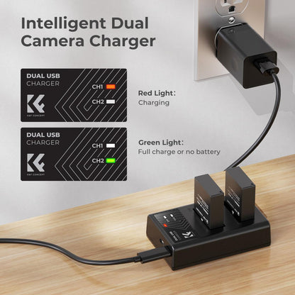 K&amp;F Concept Dual LP-E12 1100mAh Batteries + Charger For Canon