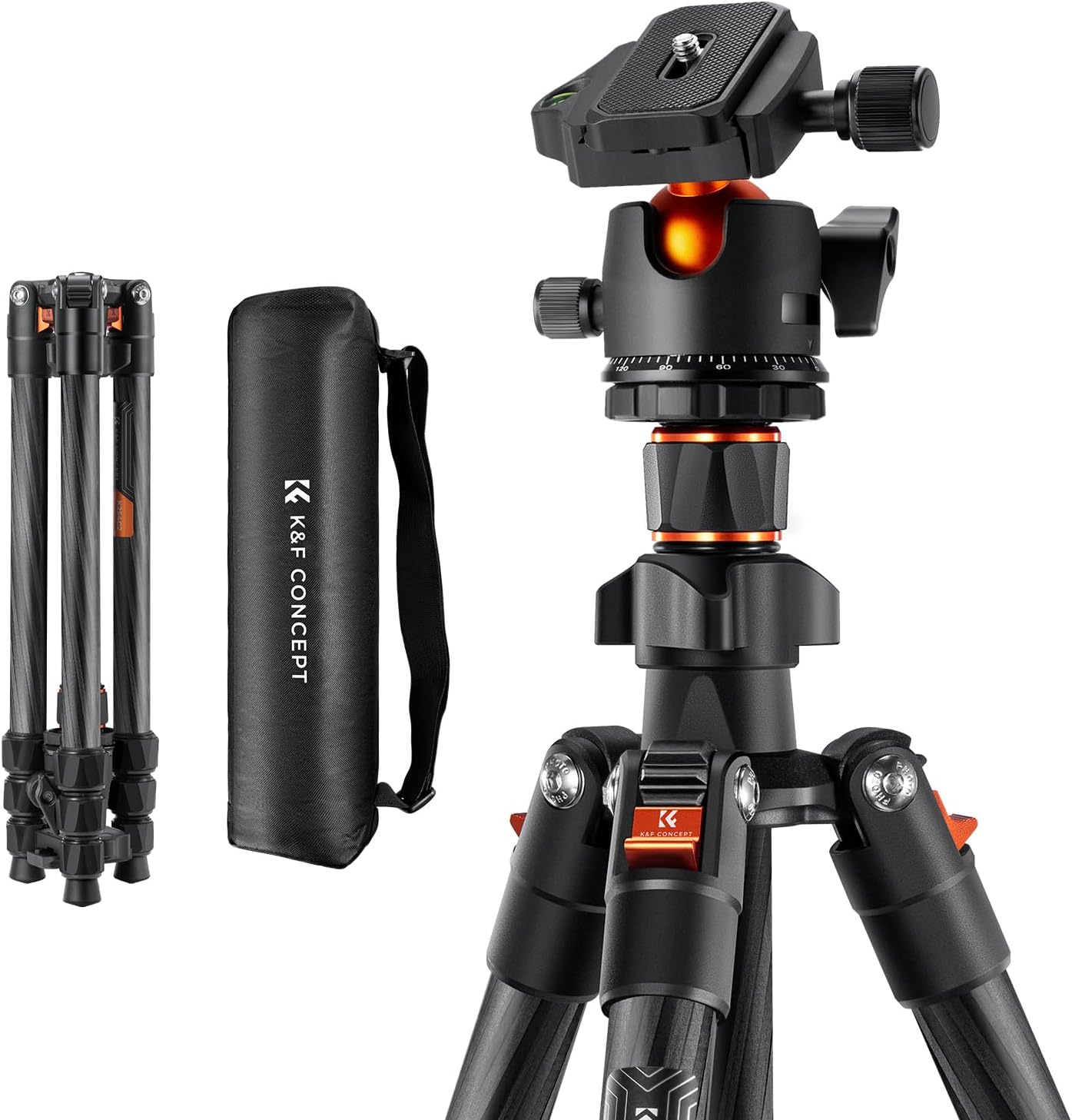 K&amp;F Concept K-Series K254C2 Carbon Fiber Travel Tripod Max Height of 1.6m