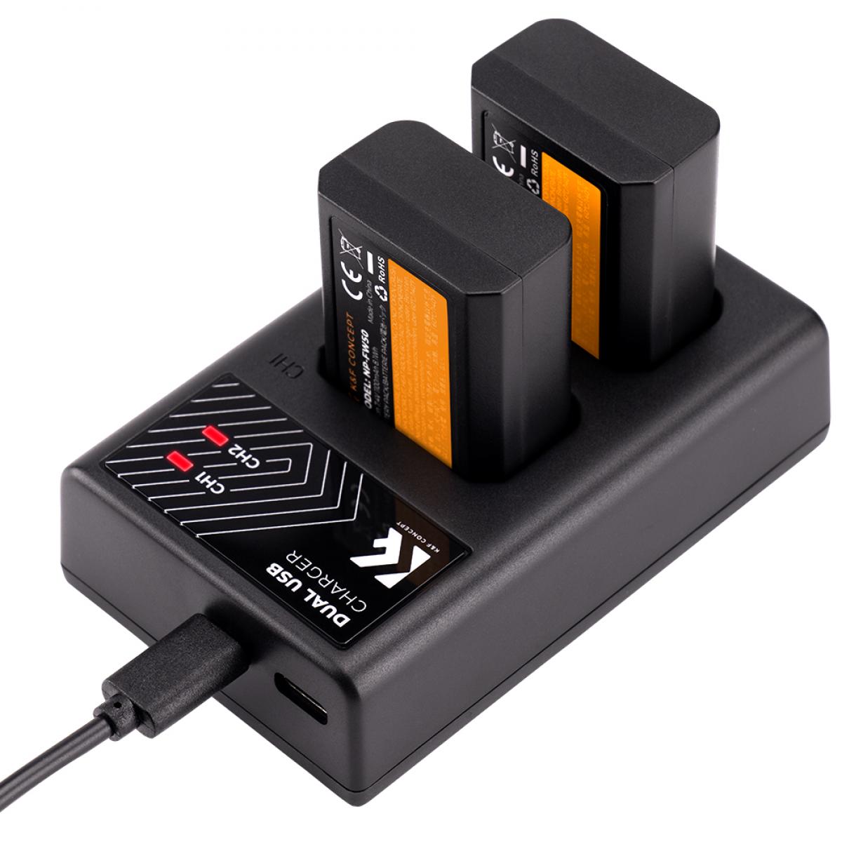 K&amp;F Concept Dual NP-FW50 Battery + Charger Kit for Sony Cameras-KF28.0015