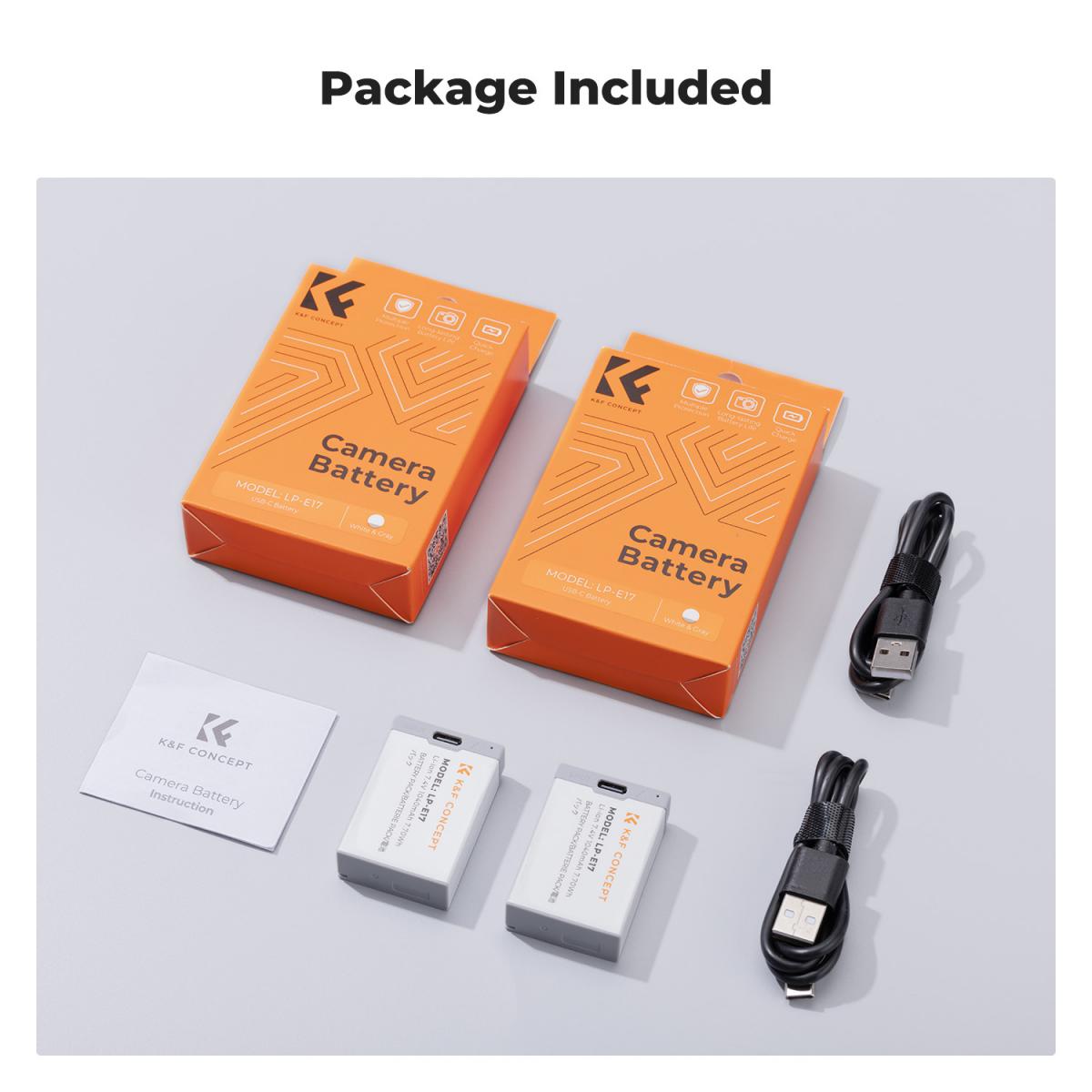 K&amp;F Concept 2-Pack 1040mAh LP-E17 USB-C Fast Charging Replacement Batteries for Canon Cameras