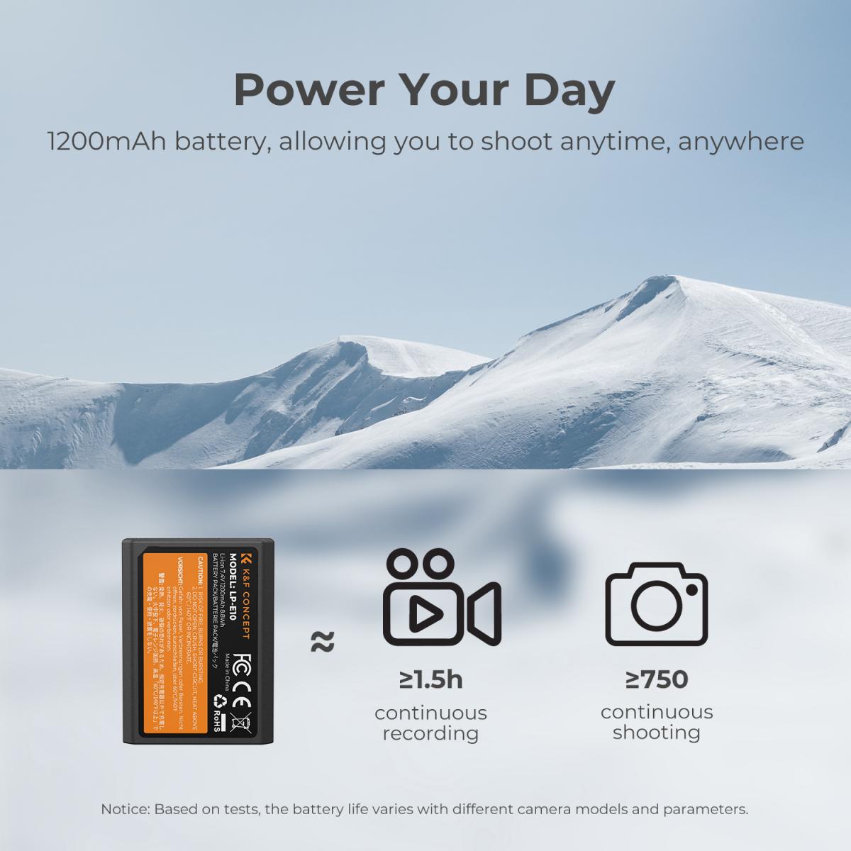 K&amp;F Concept Dual LP-E10 1200mAh Batteries + Charger for Canon