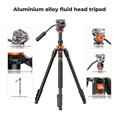 K&amp;F Concept KF09-136 With FH-03 Hydraulic Video Head - Monopod Leg