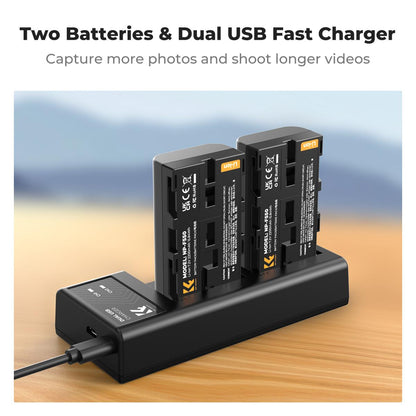 K&amp;F Concept 2 Pack NP-F550 Batteries &amp; Dual USB Charger Compatible with Sony - KF28-0046